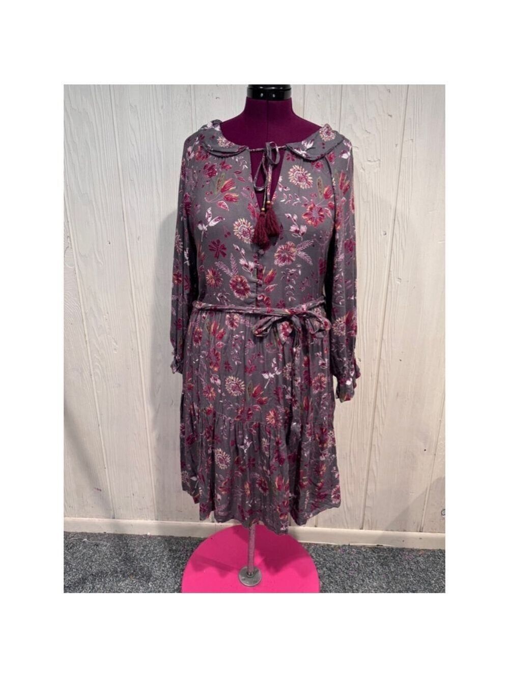 Angie Gray Floral Tiered Dress Medium